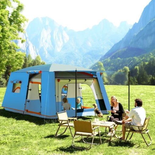 Outsunny 4-6 Man Camping Tent with 2 Bedroom, 3000mm Waterproof, Blue - Image 2