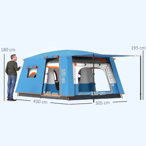 Outsunny 4-6 Man Camping Tent with 2 Bedroom, 3000mm Waterproof, Blue - Image 3