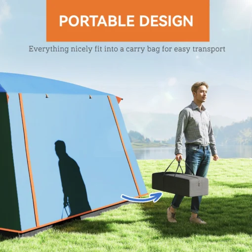 Outsunny 4-6 Man Camping Tent with 2 Bedroom, 3000mm Waterproof, Blue - Image 4