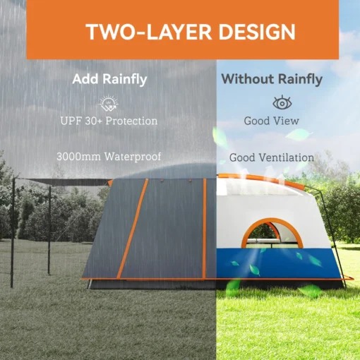 Outsunny 4-6 Man Camping Tent with 2 Bedroom, 3000mm Waterproof, Blue - Image 5